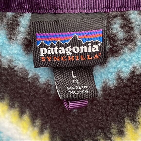 Patagonia Girls Retro Aztec Print Lightweight Synchilla Snap-T Pullover Fleece L - Picture 7 of 13
